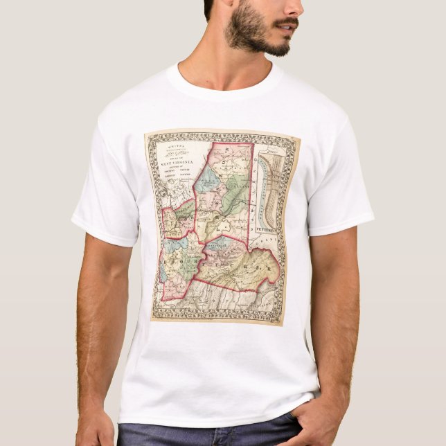 T-shirt Mapa de Preston, Taylor, Barbour, condados de (Frente)