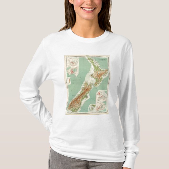 T-shirt Mapa do atlas de Nova Zelândia (Frente)