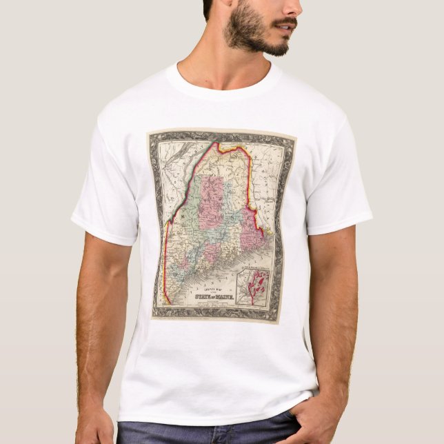 T-shirt Mapa do condado do estado de Maine (Frente)