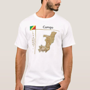 T-shirt Mapa do Congo-Brazzaville + Sinalizador + Título 