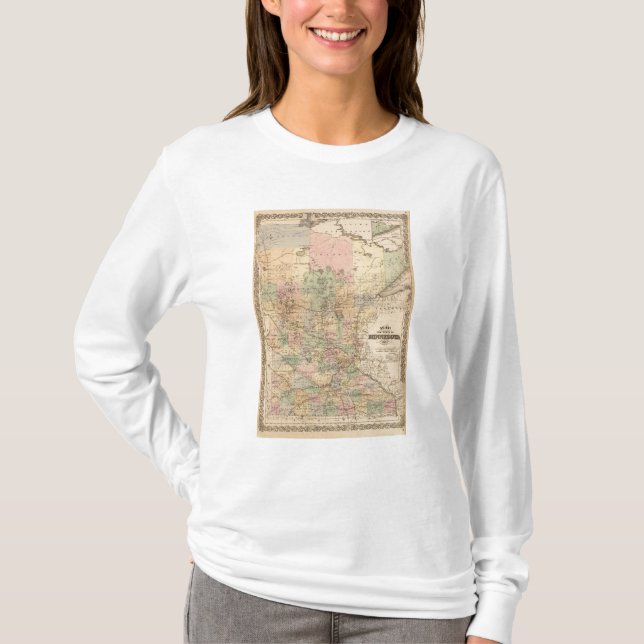 T-shirt Mapa do estado de Minnesota, 1874 (Frente)