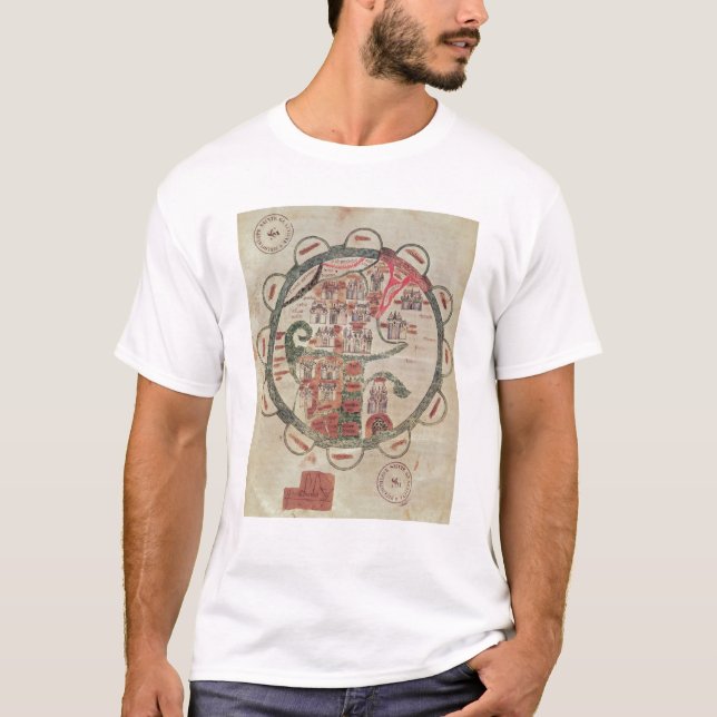 T-shirt Mapa do mundo com o Jerusalem no centro (Frente)