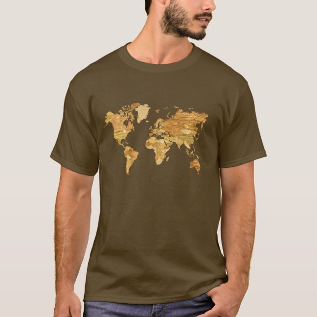T-shirt Mapa do mundo de madeira (Frente)