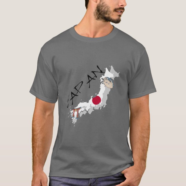 T-shirt Mapa e bandeira de Japão (Frente)
