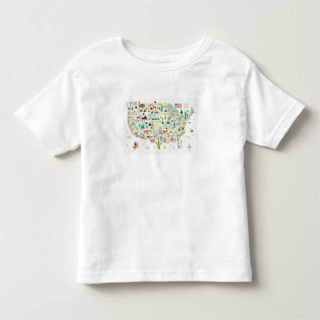 T-shirt Mapa ilustrado dos EUA (Frente)