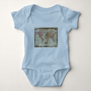 T-shirt Mapa mundial antigo de John Colton, cerca de 1854