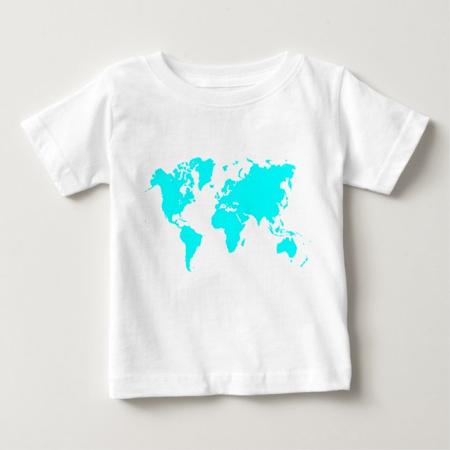 T-shirt Mapa Mundial - Ciano (Frente)