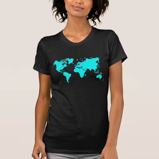 T-shirt Mapa Mundial - Ciano (Frente)