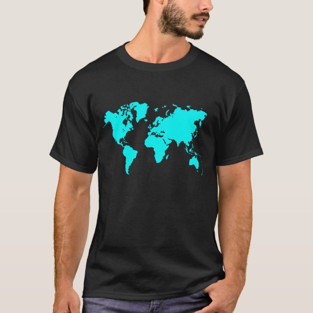 T-shirt Mapa Mundial - Ciano (Frente)