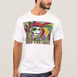 T-shirt Mardi Gras Feather Máscaras Psicodélicas Oferece R