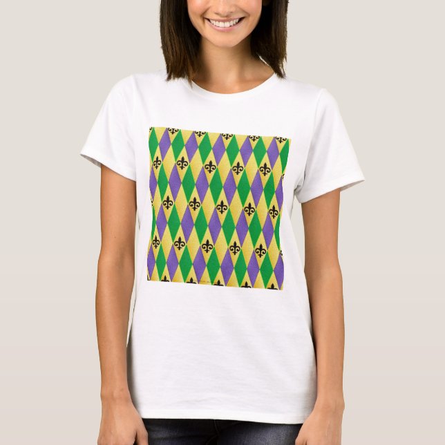 T-shirt Mardi Gras Harlequin Fleur De Lis (Frente)