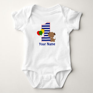 T-shirt Marinho de puppy Stripe First BIrthday Shirt