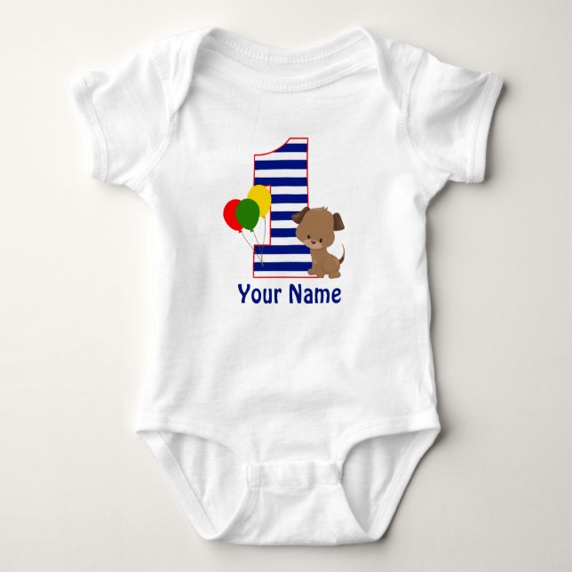 T-shirt Marinho de puppy Stripe First BIrthday Shirt (Frente)