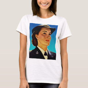 T-shirt Marinho militar retro das ondas das mulheres do