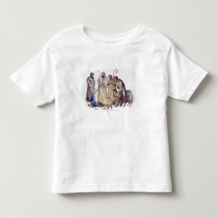 T-shirt Mary, Joseph, e pastores que cercam o bebê Jesus