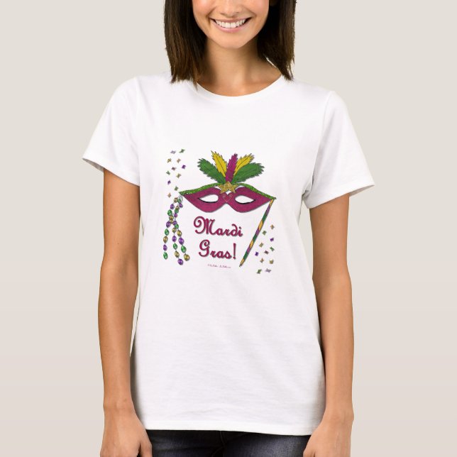 T-shirt Máscara de Mardi Gras Contas de Pena (Frente)