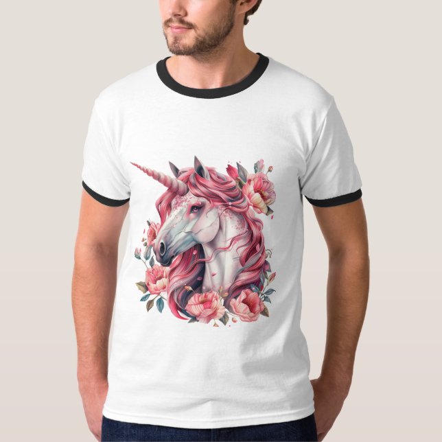 T-shirt masculina com um unicórnio. (Frente)