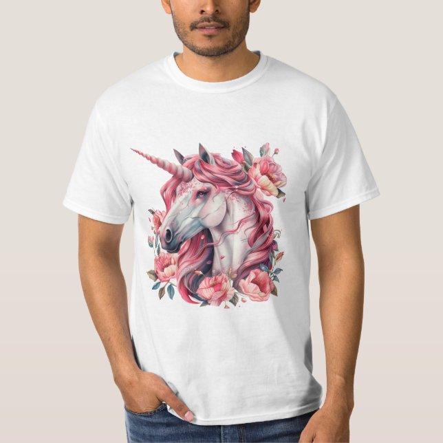 T-shirt masculina com um unicórnio. (Frente)