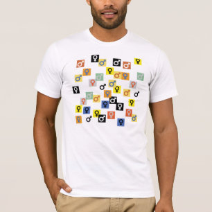 T-shirt masculino e fêmea dos símbolos