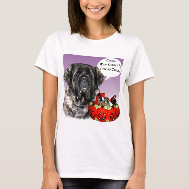 T-shirt Mastiff (fluffy) Halloween Candy (Frente)