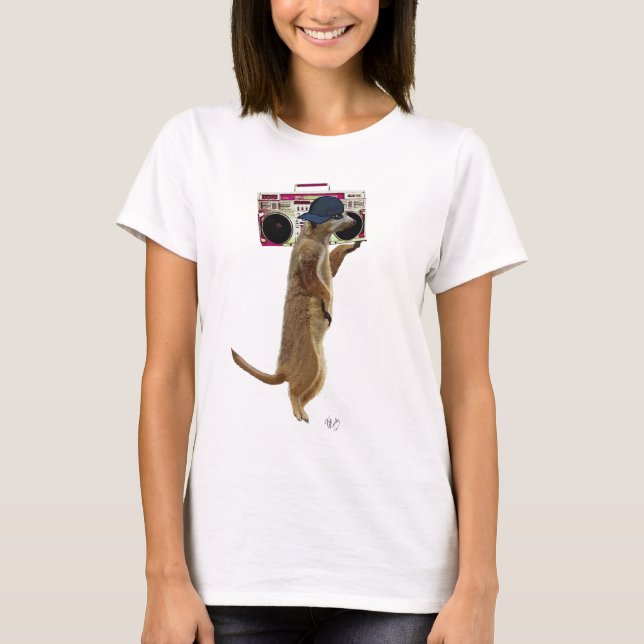T-shirt Meerkat com Boom Box e Blaster 2 (Frente)