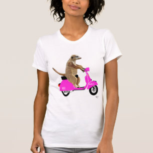 T-shirt Meerkat em Moped Rosa