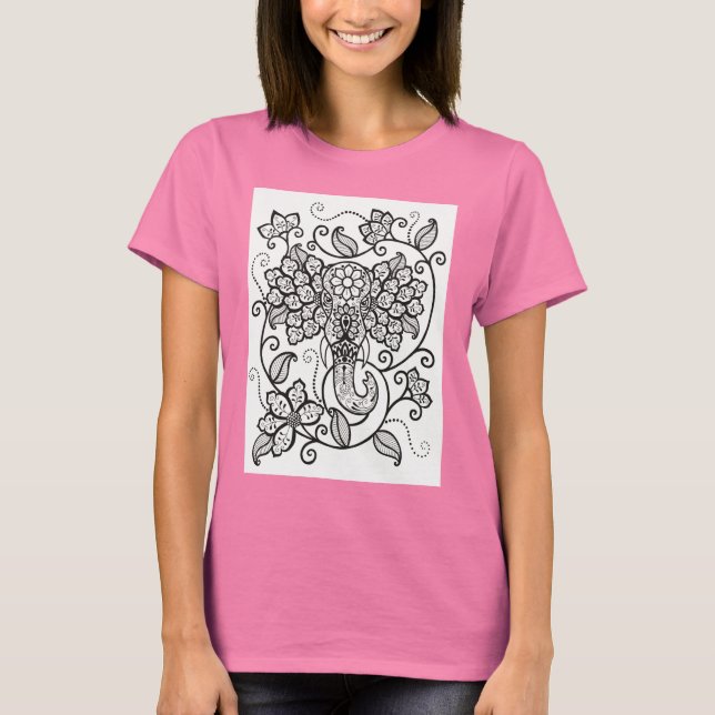 T-shirt Mehndi Elephant T Shirt (Frente)