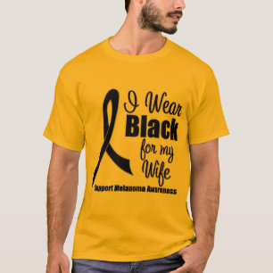 T-shirt Melanoma eu visto o preto para minha esposa