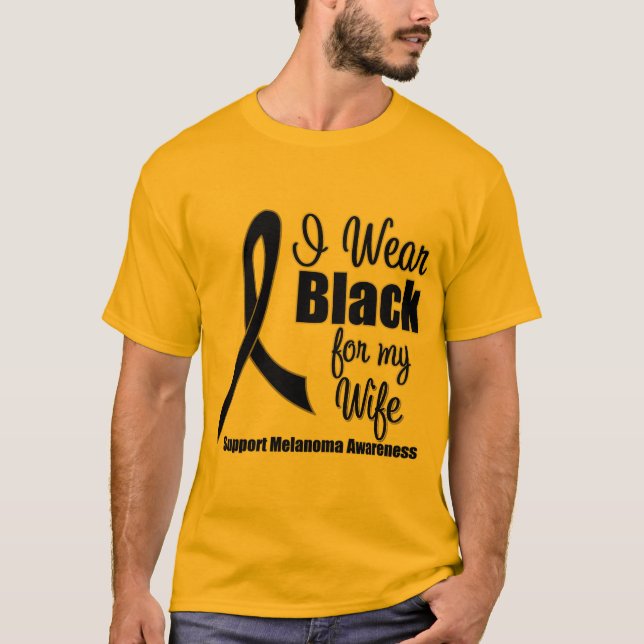 T-shirt Melanoma eu visto o preto para minha esposa (Frente)
