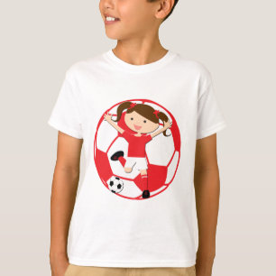 T-shirt Menina 1 do futebol e vermelho e branco da bola