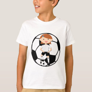 T-shirt Menina 3 do futebol e bola preto e branco