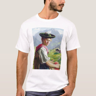 T-shirt Menina com um chapéu na paisagem da montanha