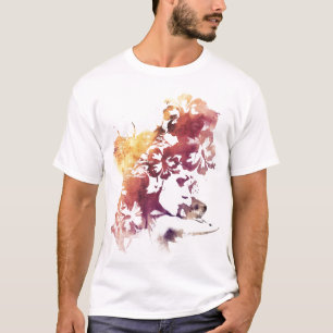 T-shirt Menina e flores do vintage do verão