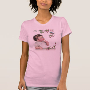 T-shirt Menina e Pássaro Azul
