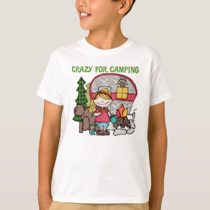 T-shirt Menina loura louca para acampar