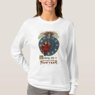 T-shirt Menina no assento vermelho no pulso de disparo
