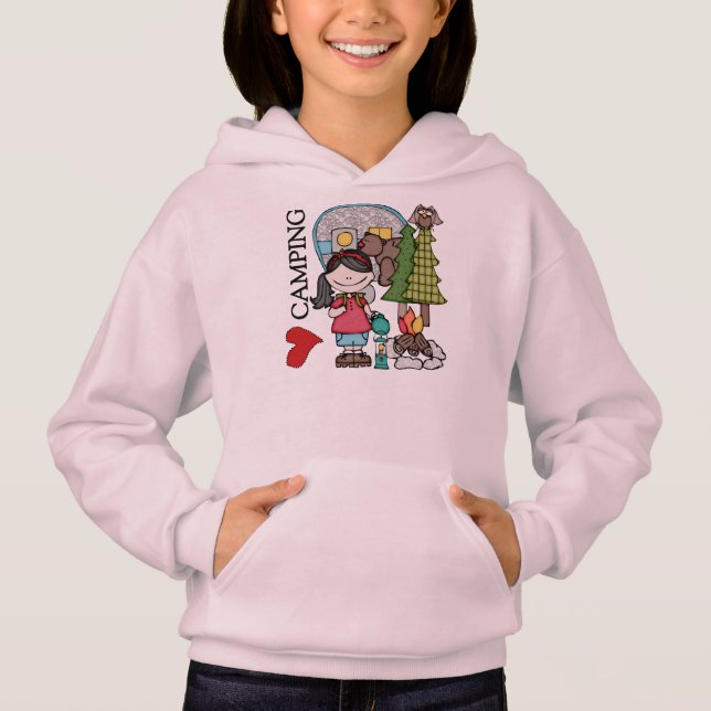 T-shirt Menina que do cabelo preto eu amo acampar (Frente)