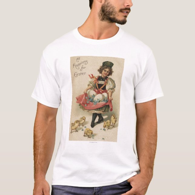 T-shirt Menina que guardara ovos com pintinhos (Frente)