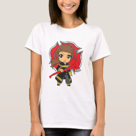 T-shirt Menina triguenha do sapador-bombeiro de Kawaii -