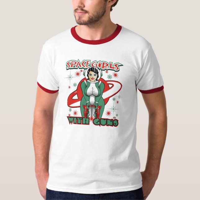 T-shirt Meninas do espaço com armas (Frente)