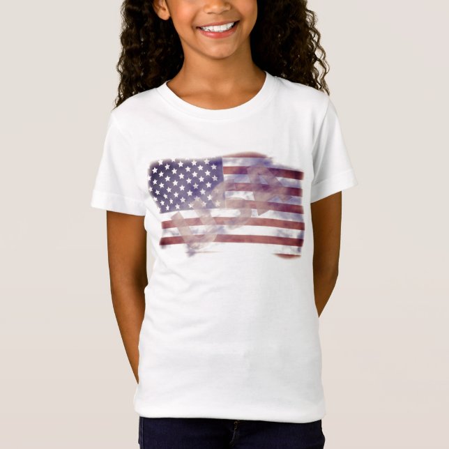 T-shirt Meninas patrióticas da bandeira americana dos EUA (Frente)
