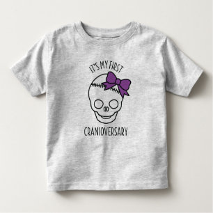 T-shirt Meninas Primeiro Cranioversário Caveira com Arco