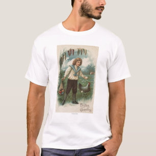 T-shirt Menino com a cesta do ovo da páscoa que guardara 