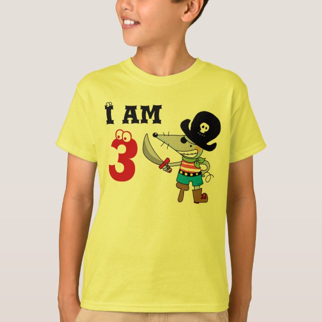 T-shirt Menino do aniversário do pirata da criança de 3 (Frente)