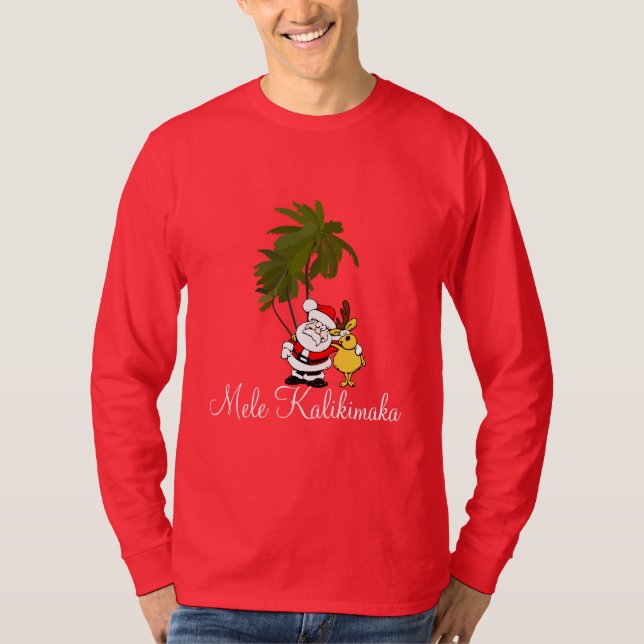 T-shirt Mens Holiday Shirt-Mele Kalikimaka/Feliz Natal (Frente)