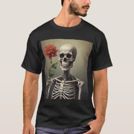 T-shirt Mens - Retrato esquelético com Rosa