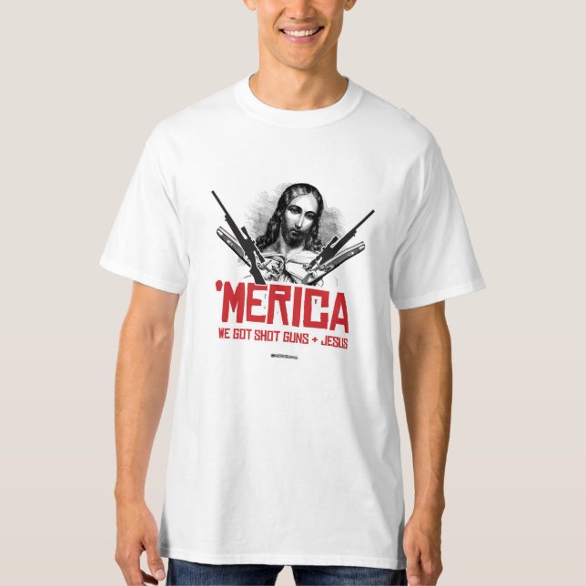 T-shirt Merica, temos armas e Jesus (Frente)
