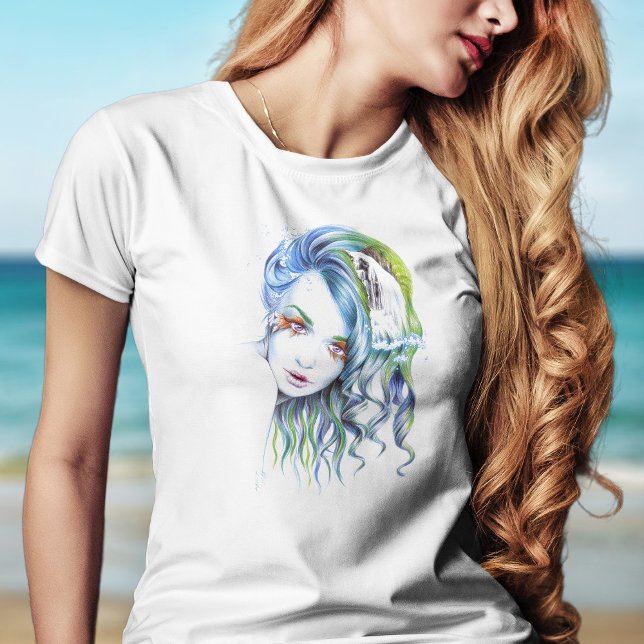 T-shirt Mermaid Girl Water Women Surreal Fantasy Retrato (Criador carregado)
