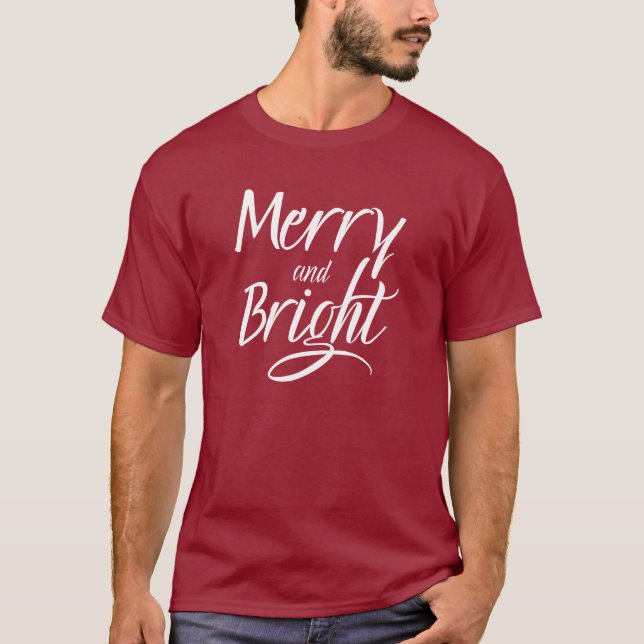 T-Shirt : Merry and Bright (red maroon) (Frente)