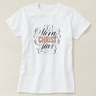 T-shirt Merry CHRISTmas Caligrafia religiosa vermelha